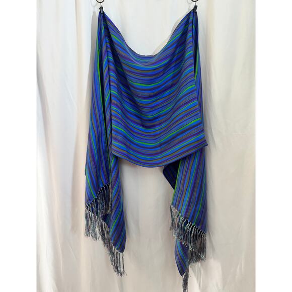 Striped Fringe Scarf – Blue, Green, and Purple - Picture 5 of 7